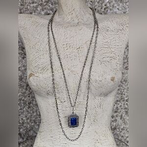 Vintage Sarah Coventry double chain blue pendant silver